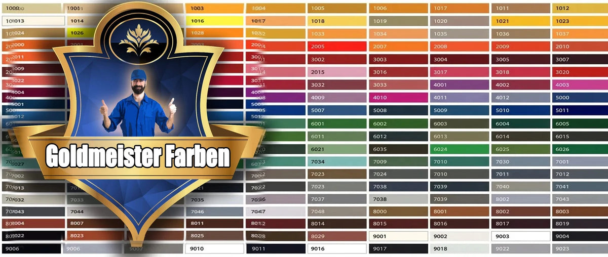Nuancier de couleurs Goldmeister Farben affichant de nombreux codes et teintes pour la peinture.