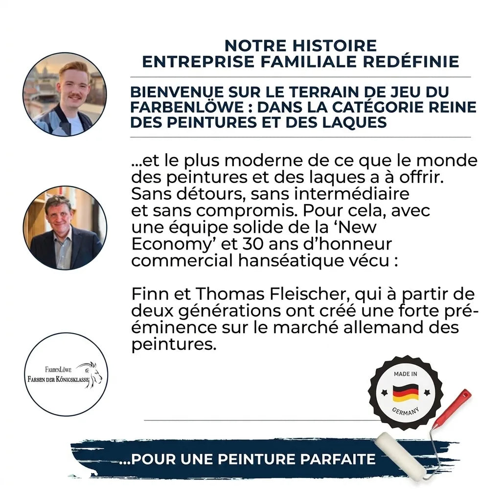 FarbenLöwe, entreprise familiale allemande de peinture et vernis. Histoire et fondateurs Finn et Thomas Fleischer.