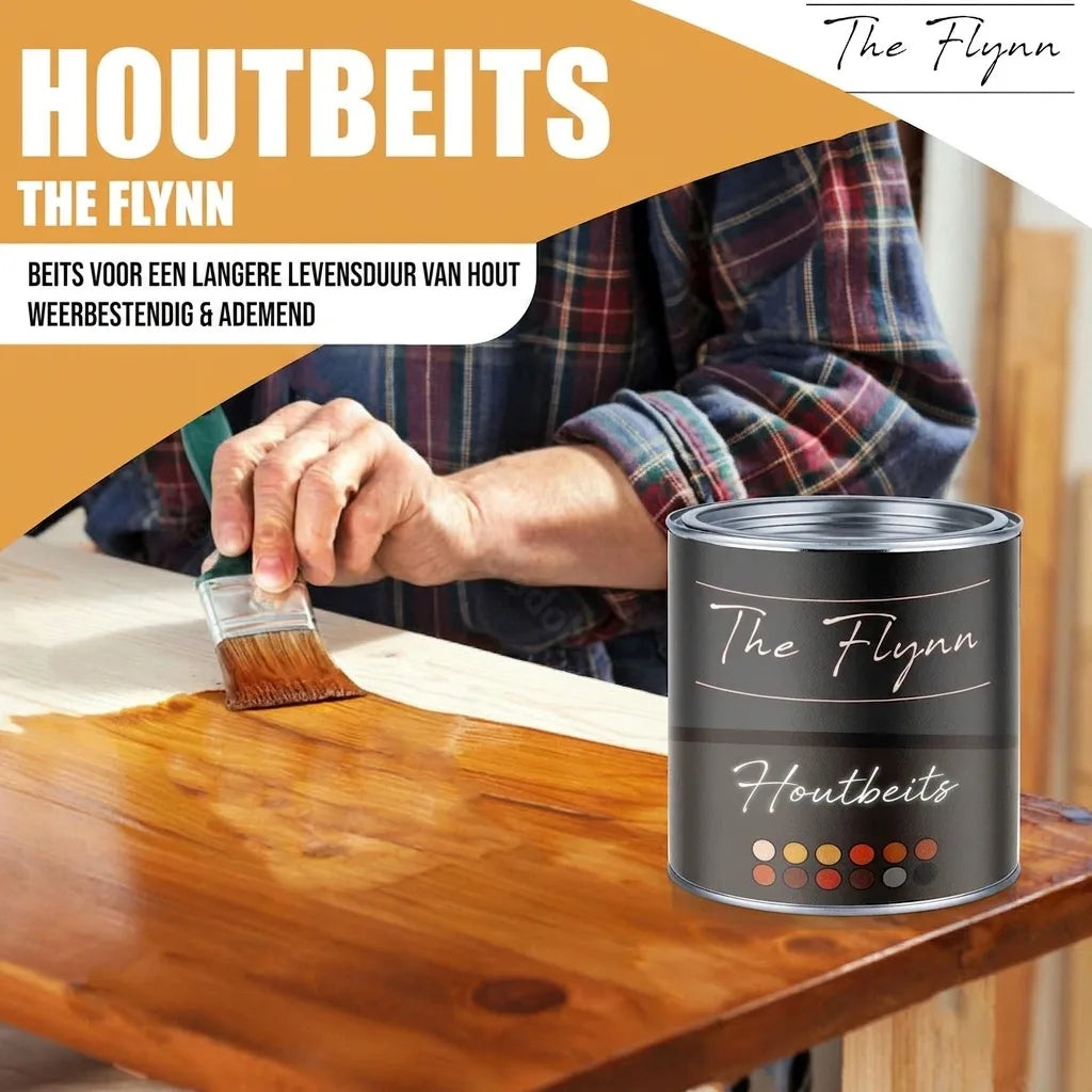 The Flynn houtbeits wordt aangebracht; weerbestendig & ademend voor langere levensduur van hout.