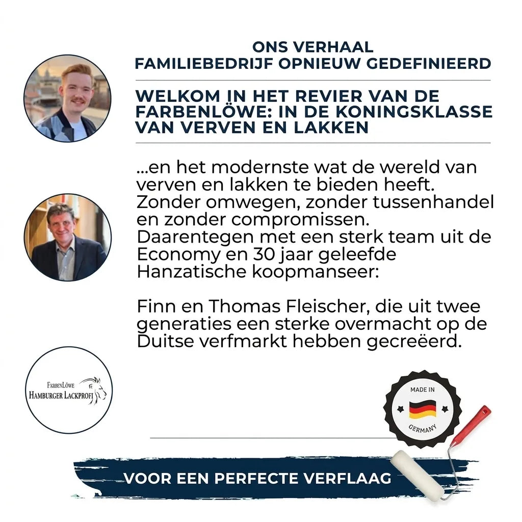 Verfleeuw, een Duits familiebedrijf in de koningsklasse van verf en lakken, opgericht door twee generaties, voor een perfecte verflaag.