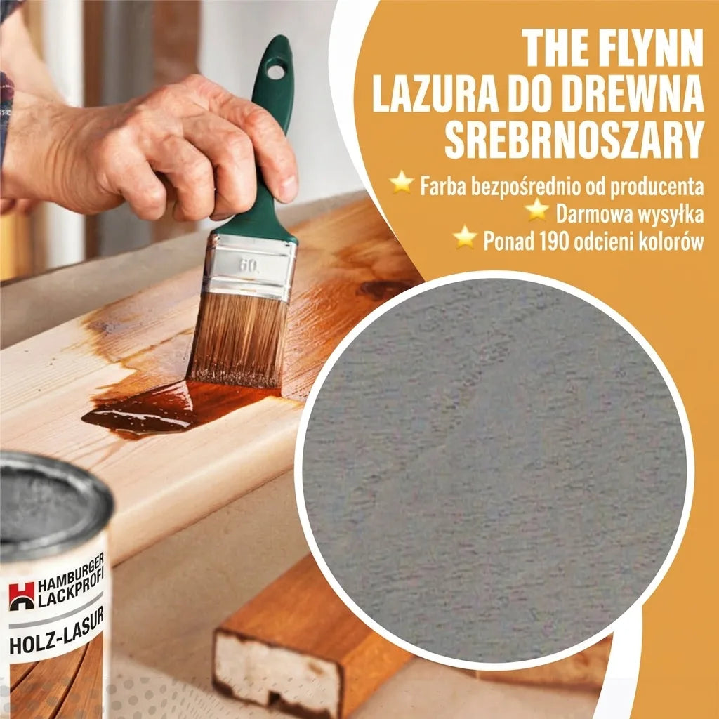 The Flynn Lazura do drewna srebrnoszara. Nakładanie pędzlem. Od producenta, darmowa wysyłka, 190+ odcieni.