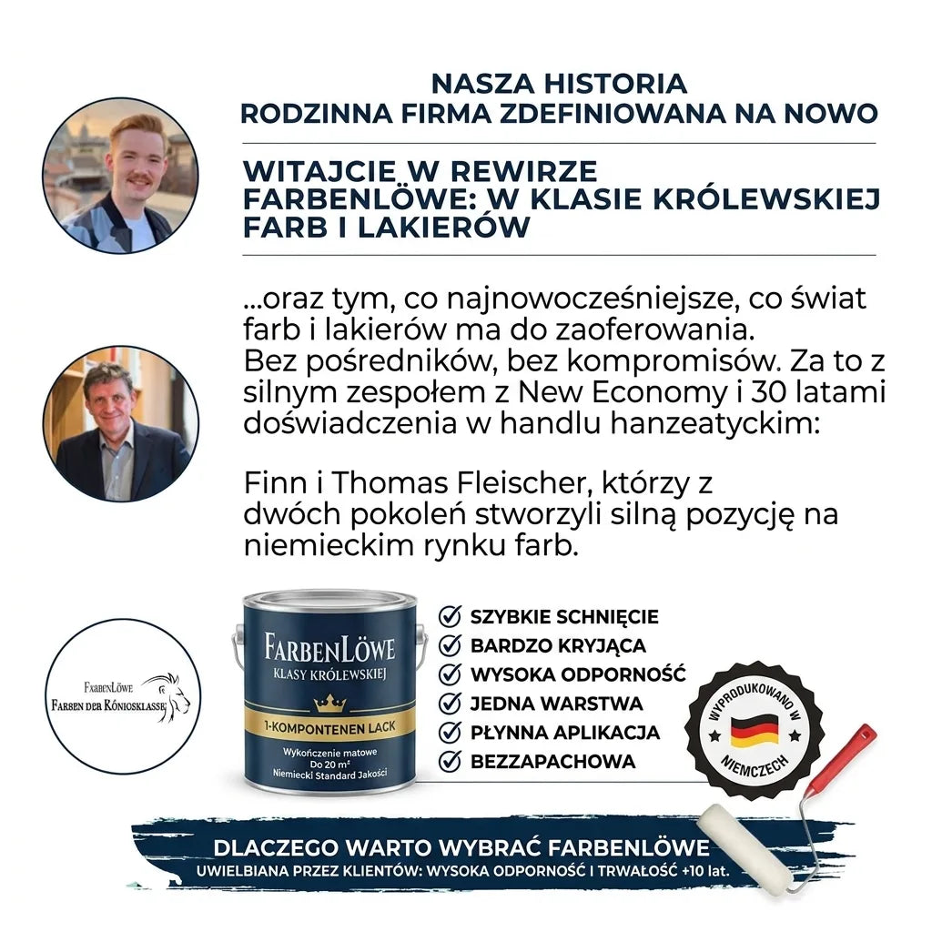 FarbenLöwe: historia rodzinnej firmy. Farby i lakiery. Finn i Thomas Fleischer. Made in Germany.