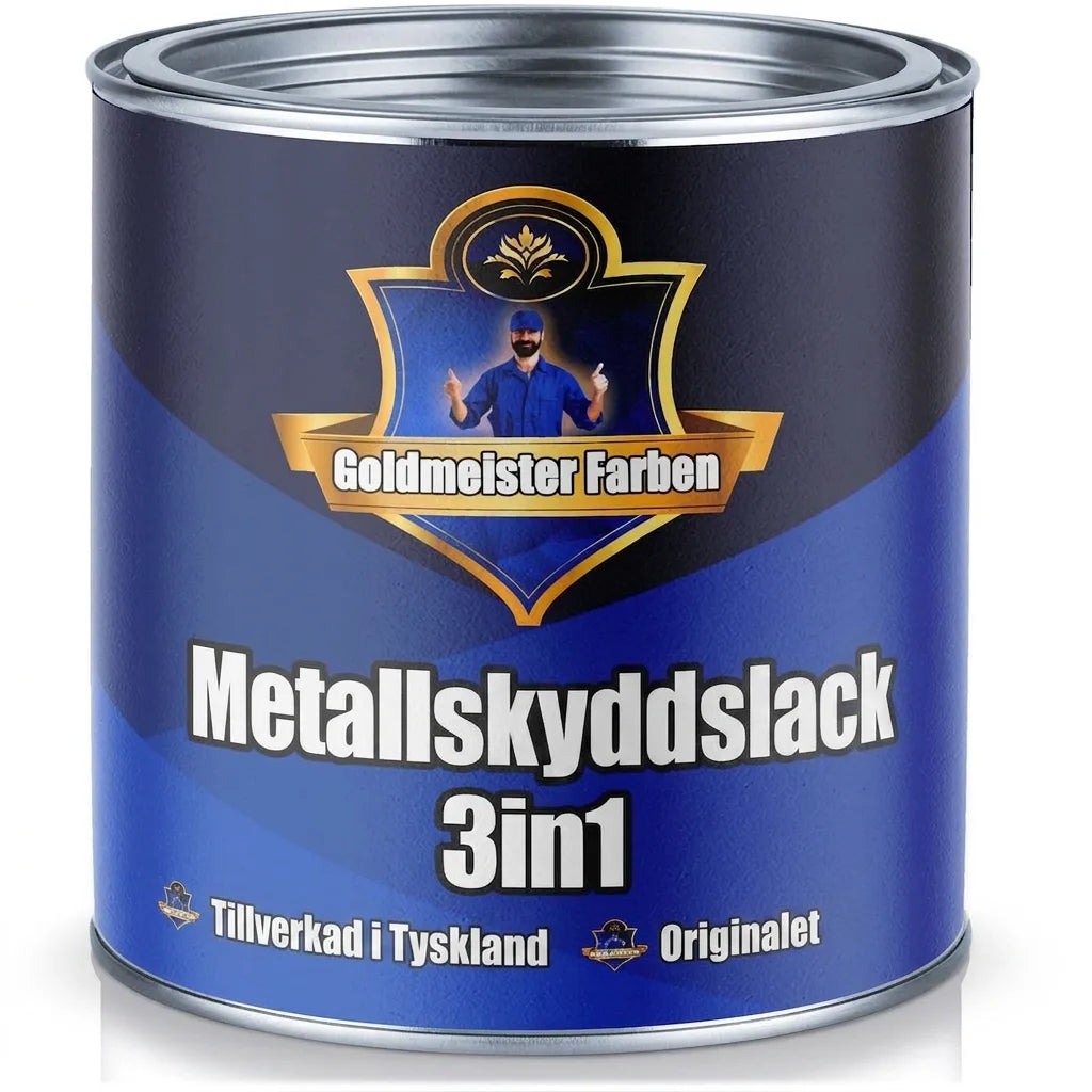 Blå Goldmeister Farben metallskyddsfärg 3-i-1 i burk, Tillverkad i Tyskland.