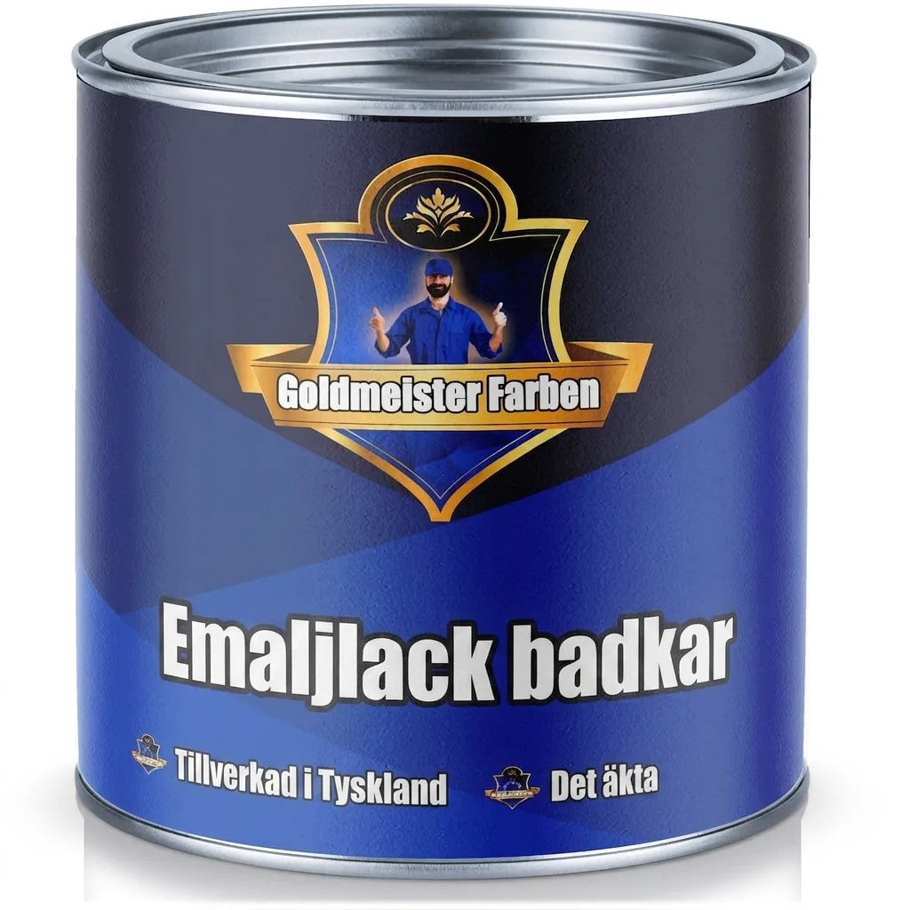 Blå burk Goldmeister Farben badkarsfärg. 'Das Original', Made in Germany. Perfekt för badkar.