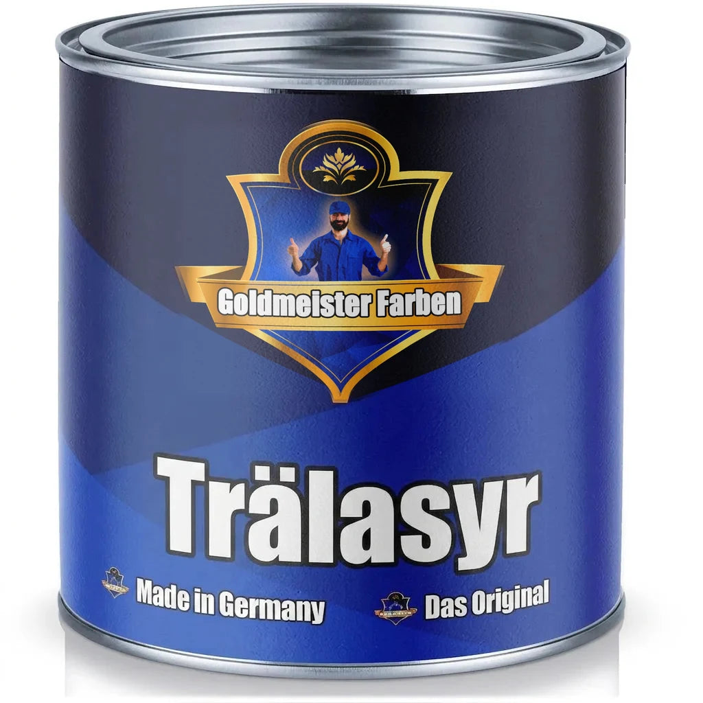 Blå Goldmeister Farben trälasyrfärgburk. Holzlasur tillverkad i Tyskland, Das Original.