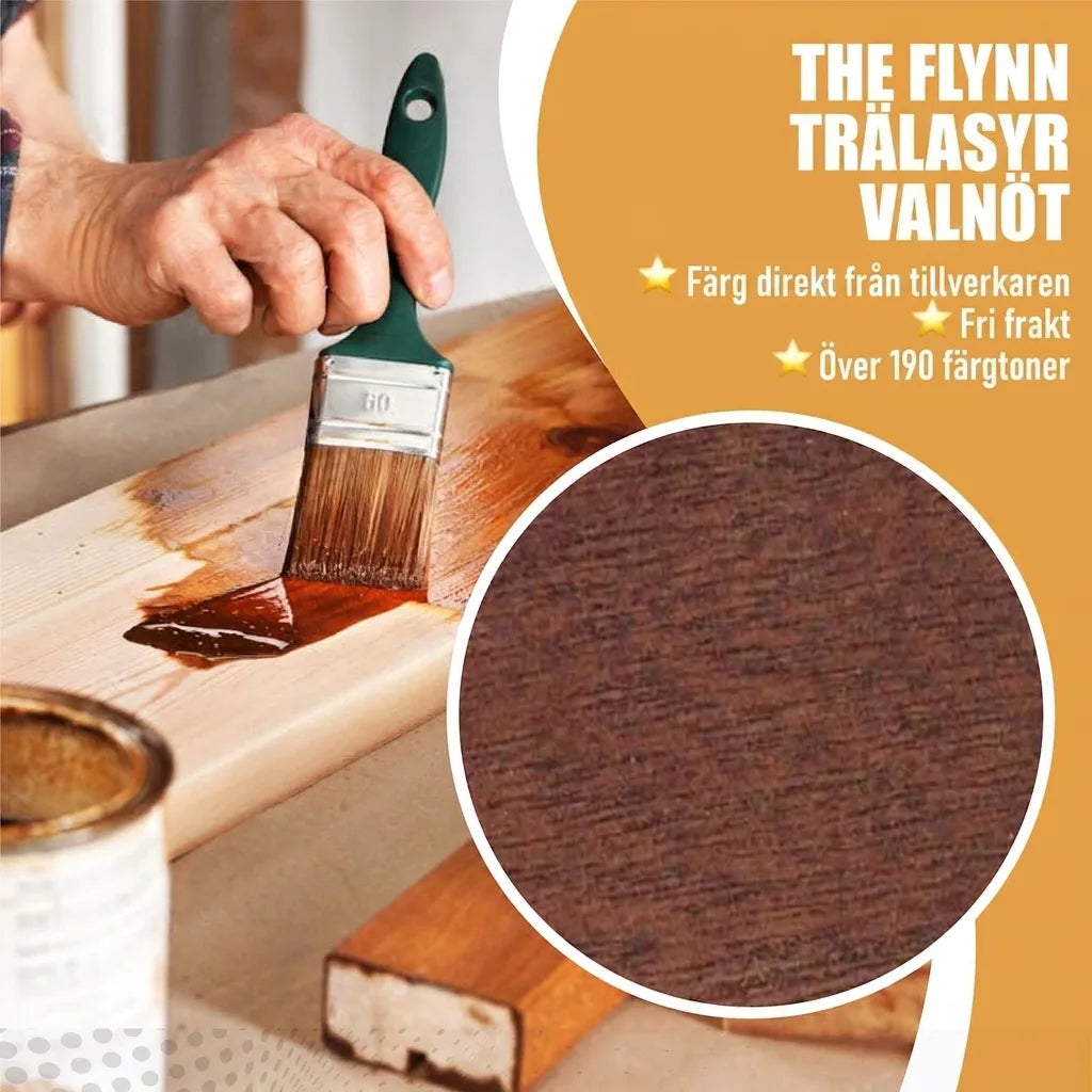 The Flynn trälasyr valnöt. Hand applicerar lasyr på trä. Produktinfo med fri frakt och 190+ nyanser.