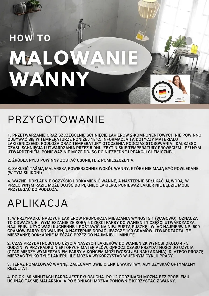Jak pomalować wannę: instrukcje krok po kroku w języku niemieckim, dotyczące przygotowania i aplikacji.