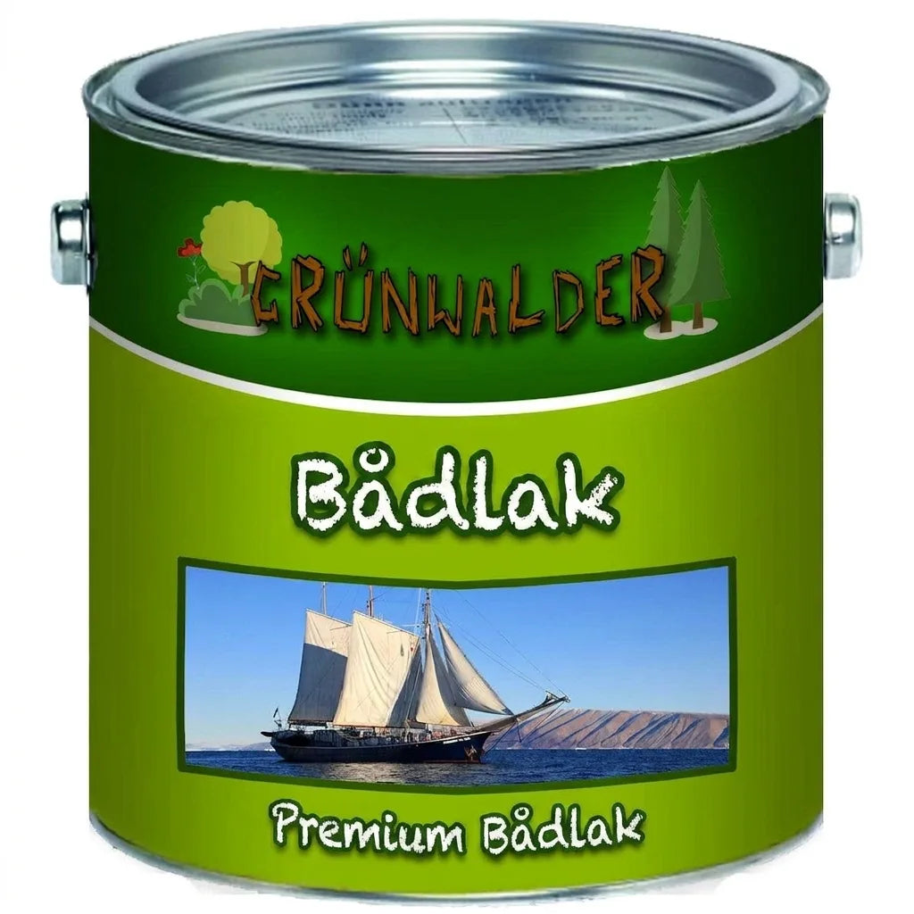 Grünwalder Premium Bådlak dåse med billede af sejlbåd på etiketten