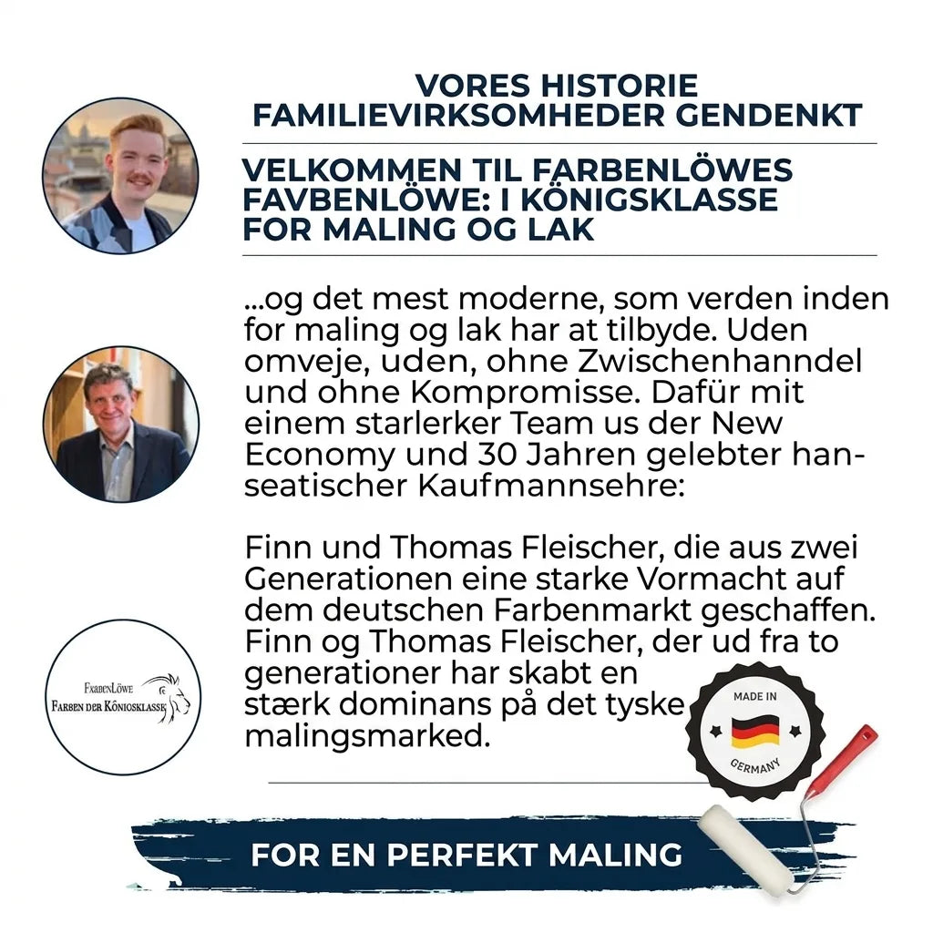 Farbenlöwe familiebedrift: Thomas og Finn Fleischer præsenterer tysk kvalitetsmaling og lak.