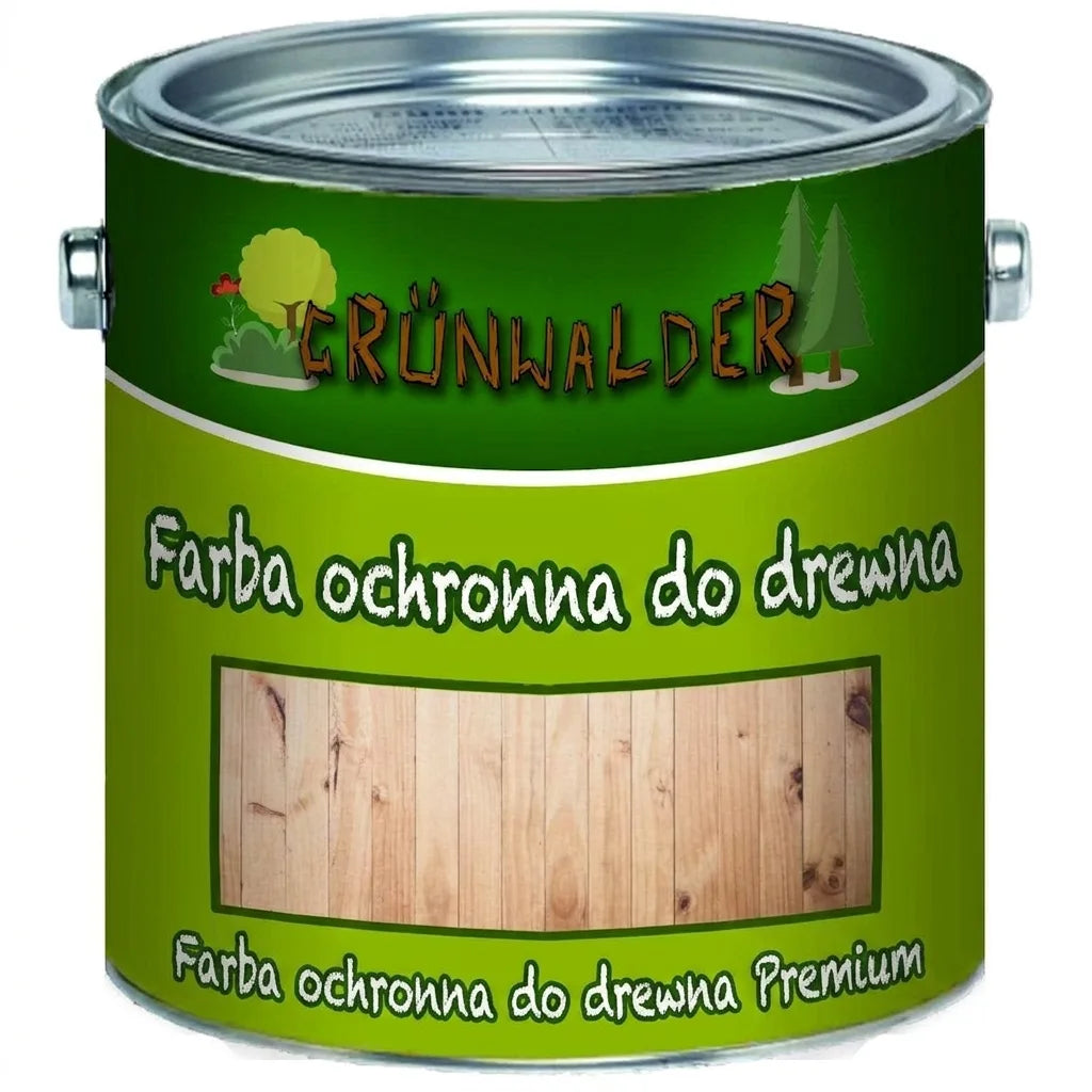 Puszka farby ochronnej do drewna Grünwalder Premium w kolorze naturalnego drewna.