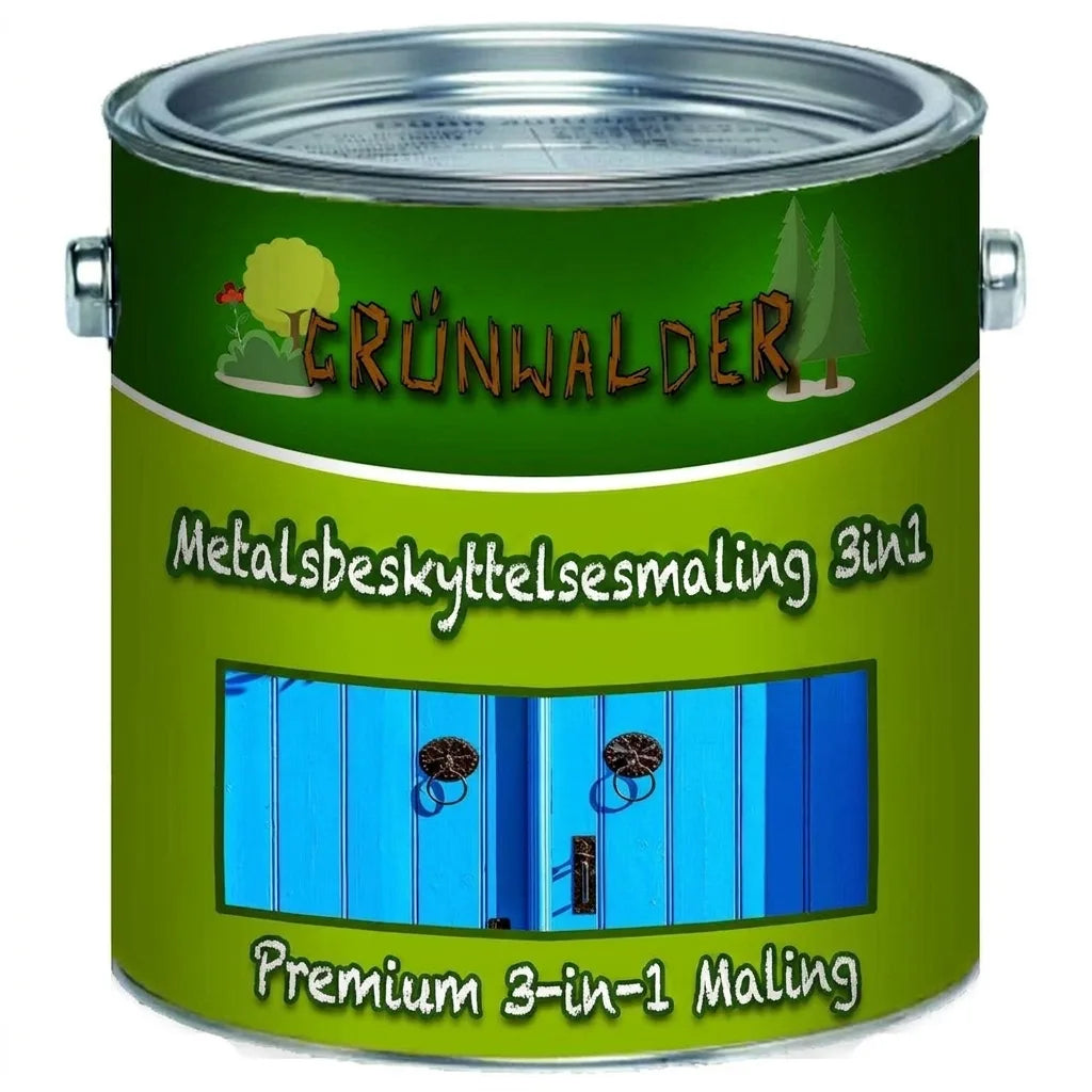 Grünwalder Premium 3-i-1 metalkonserveringsmaling på dåse.