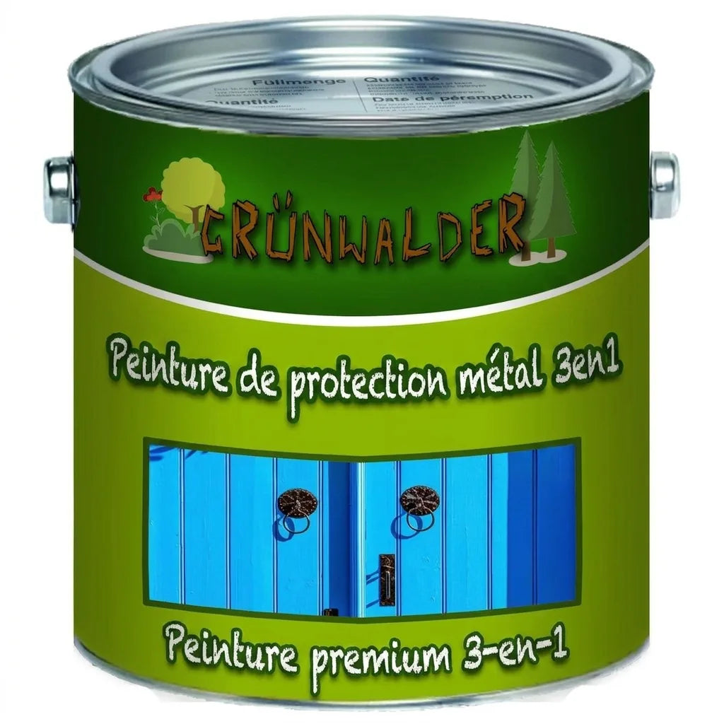 Pot de peinture Grünwalder vert. Peinture de protection métal 3-en-1 premium.