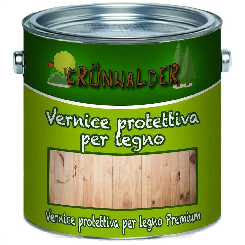 Lattina di vernice protettiva per legno Grünwalder, con finitura effetto legno naturale.