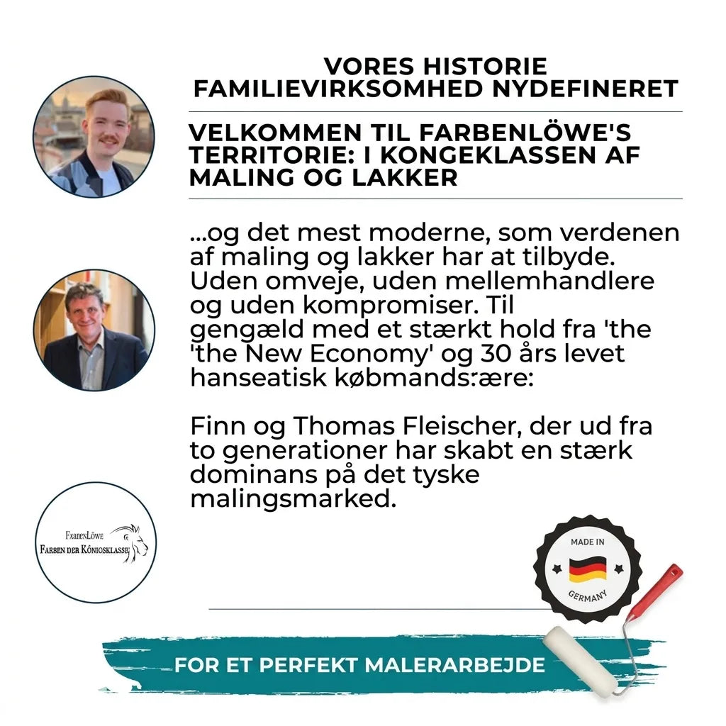 Finn og Thomas Fleischer fra Farbenlöwe præsenterer firmaets historie og kongeligt maling udvalg, Made in Germany.