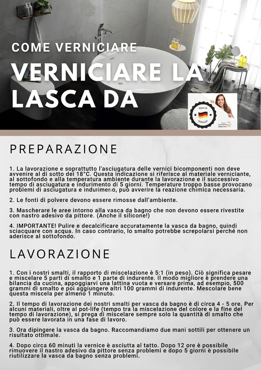 Istruzioni dettagliate per verniciare una vasca da bagno, inclusa preparazione e applicazione.