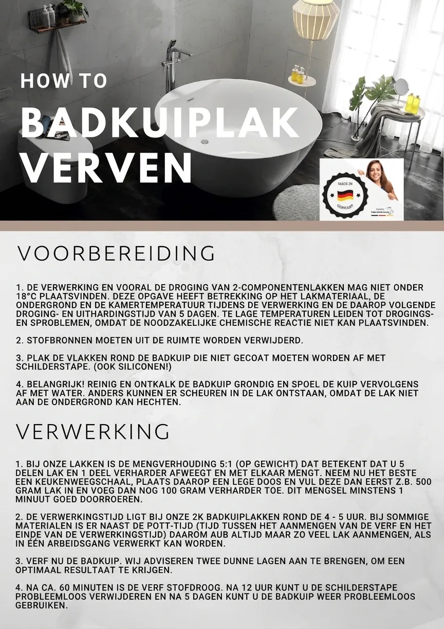 Gedetailleerde Duitse instructies voor het schilderen van een ligbad, inclusief voorbereiding en stappenplan.