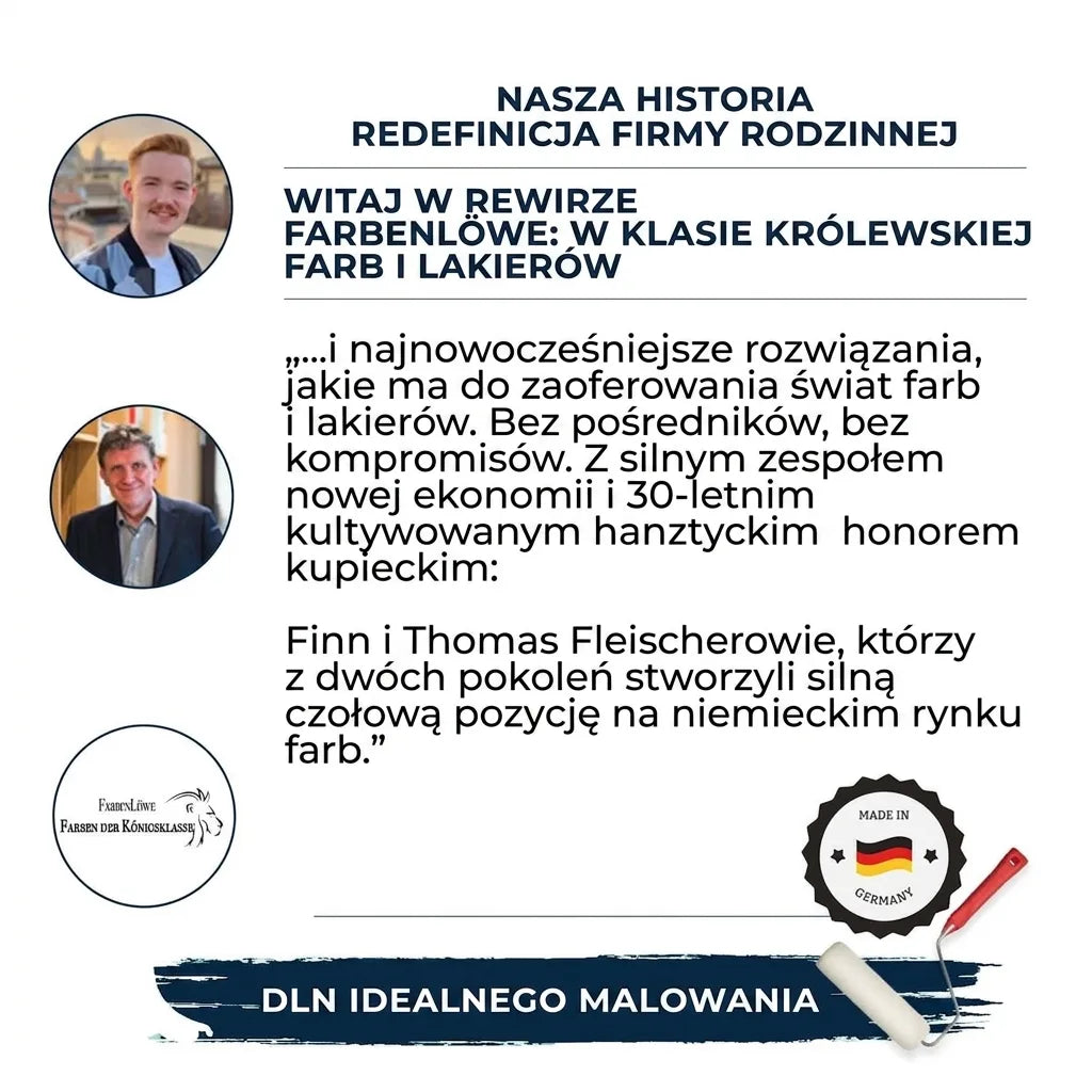 Niemiecka rodzinna firma Farbenlöwe, producent farb i lakierów. Informacje o historii, właścicielach i jakości 'Made in Germany'.