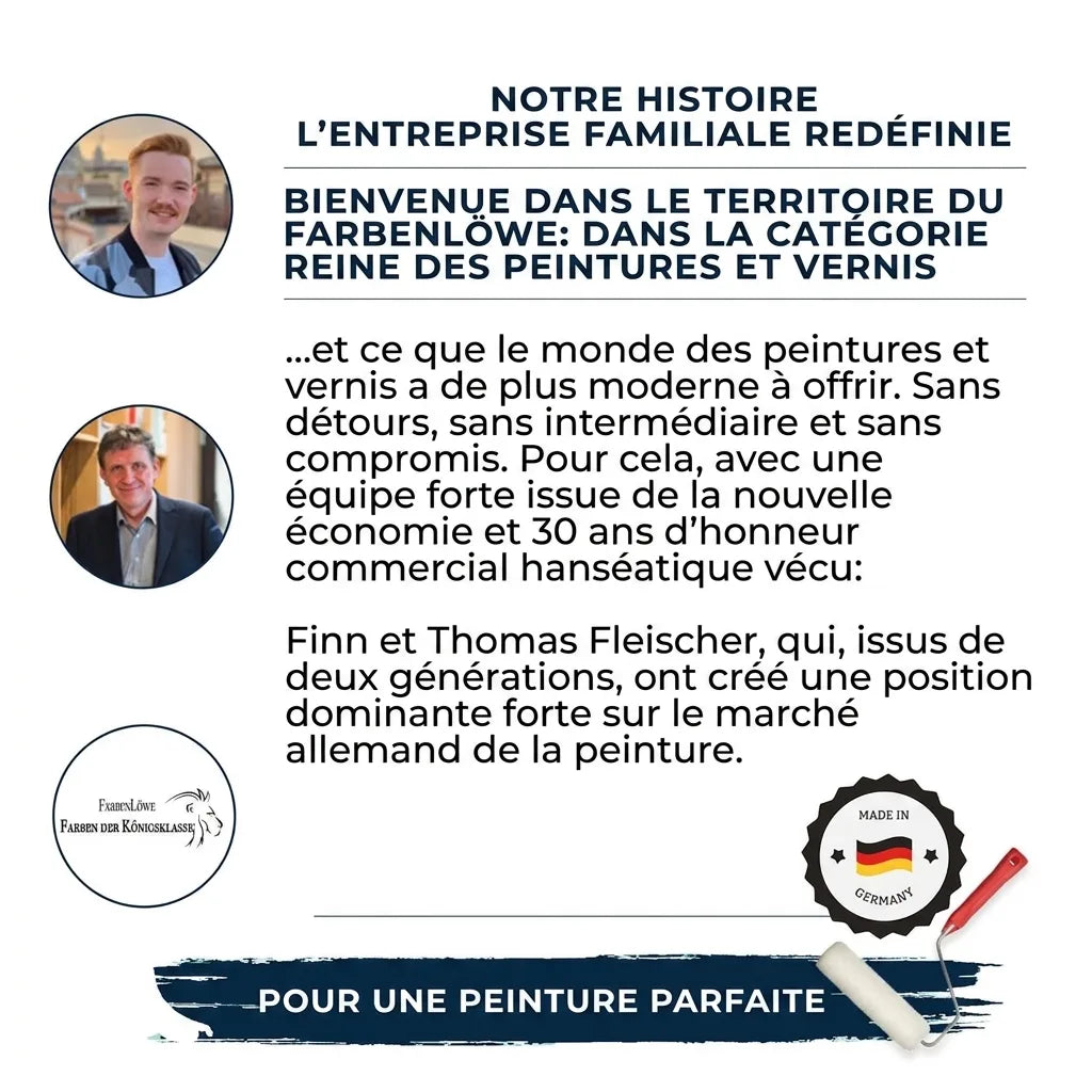 Histoire de FarbenLöwe, entreprise familiale allemande de peintures et vernis de haute qualité.