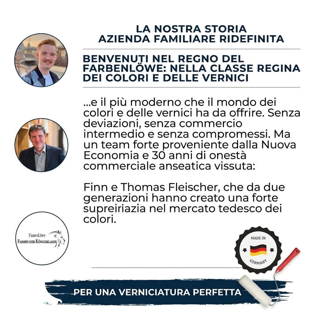 La storia di Farbenlöwe, azienda familiare tedesca di vernici e colori, con Finn e Thomas Fleischer e qualità Made in Germany.