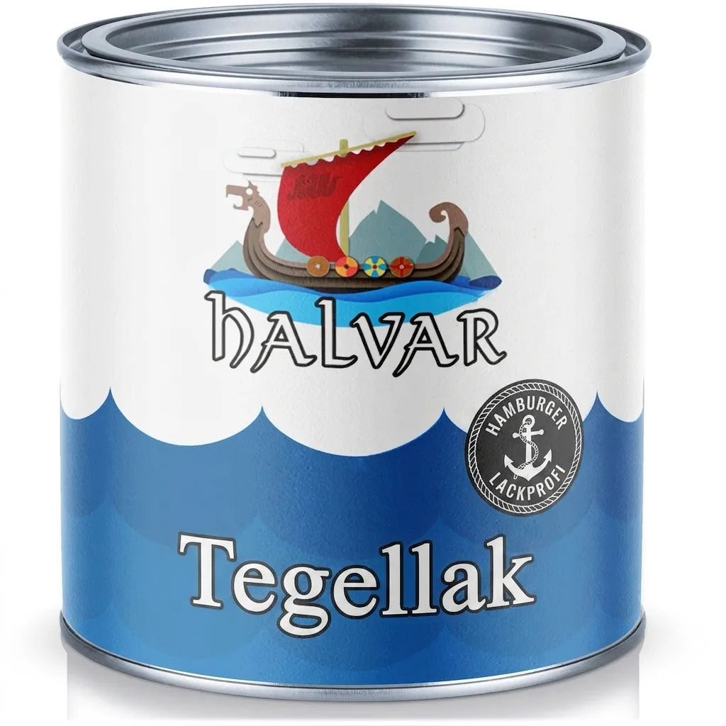 Halvar tegellak verfblik met vikinglogo op de voorkant, dekkingsinformatie van ca. 10 m²/L.