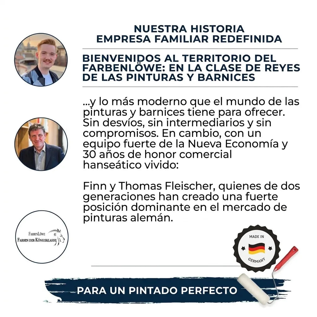 FarbenLöwe: historia de empresa familiar de pinturas y barnices de alta calidad, con Finn y Thomas Fleischer. Hecho en Alemania.
