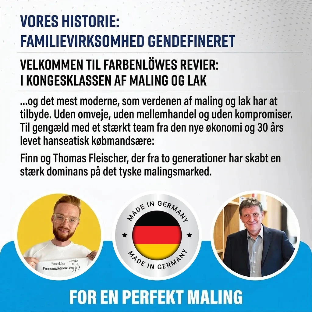 Farbenlöwe: Tysk familievirksomhed inden for maling og lak. Finn og Thomas Fleischer, Made in Germany.