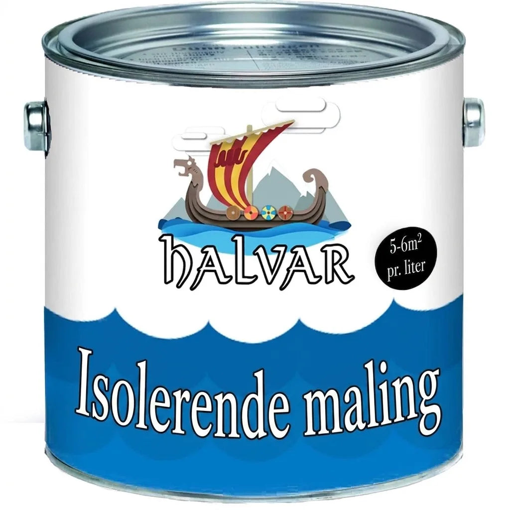 Halvar isoleringsmaling dåse med vikingeskib, 5-6m² pr. liter.