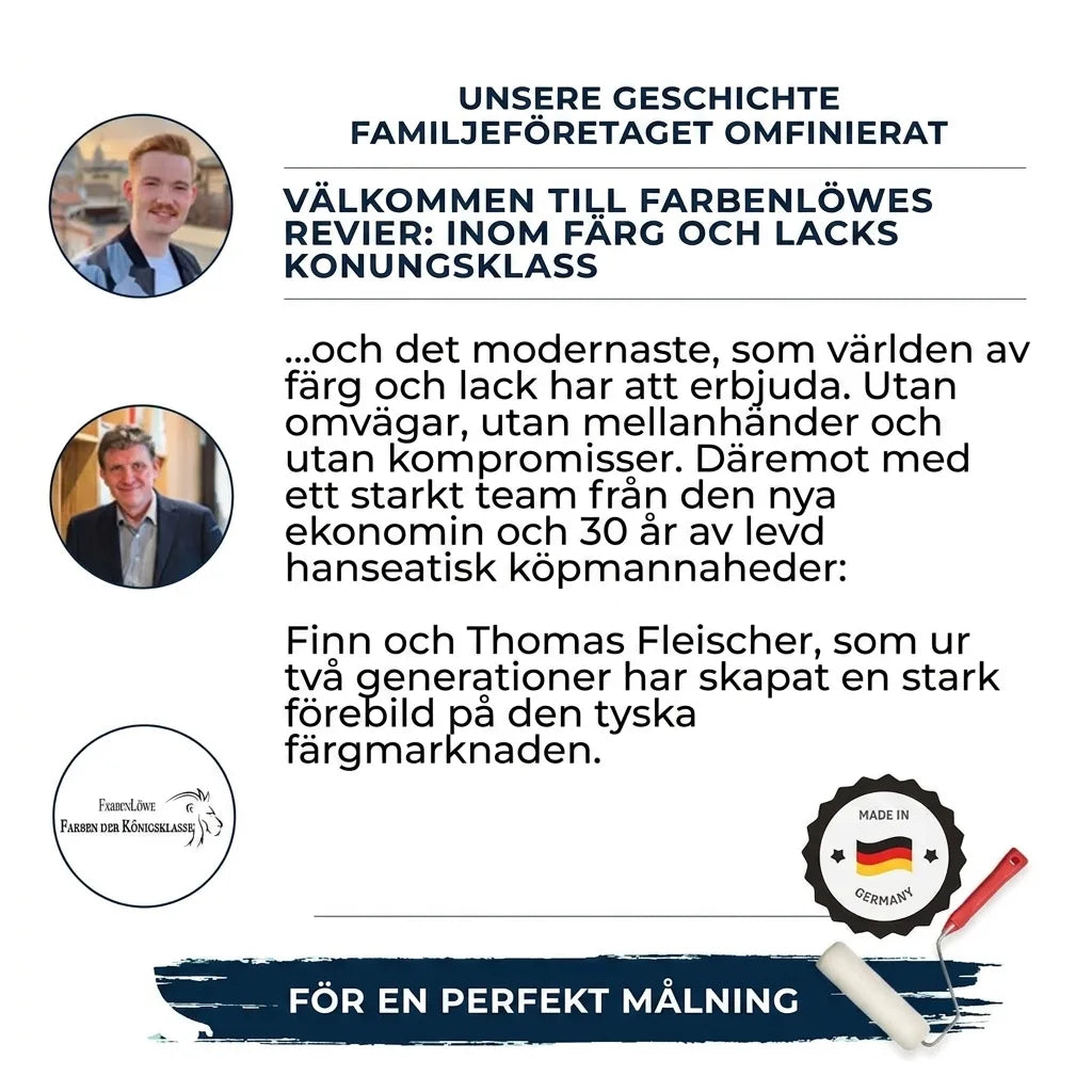 Farbenlöwe: Tyskt familjeföretag med Finn och Thomas Fleischer. Färger och lacker av kungaklass, Made in Germany.