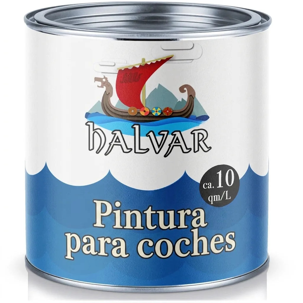 Bote de pintura para coche Halvar (Autolack) con barco vikingo. Acabado automotriz, aprox. 10 m²/L.