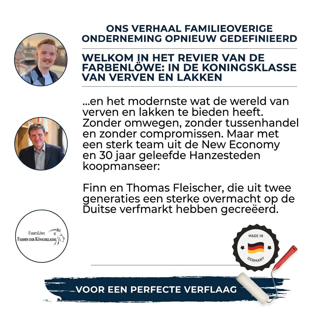 Familiebedrijf Farbenlöwe, Finn en Thomas Fleischer, definiëren verf en lak opnieuw, topkwaliteit, Made in Germany.
