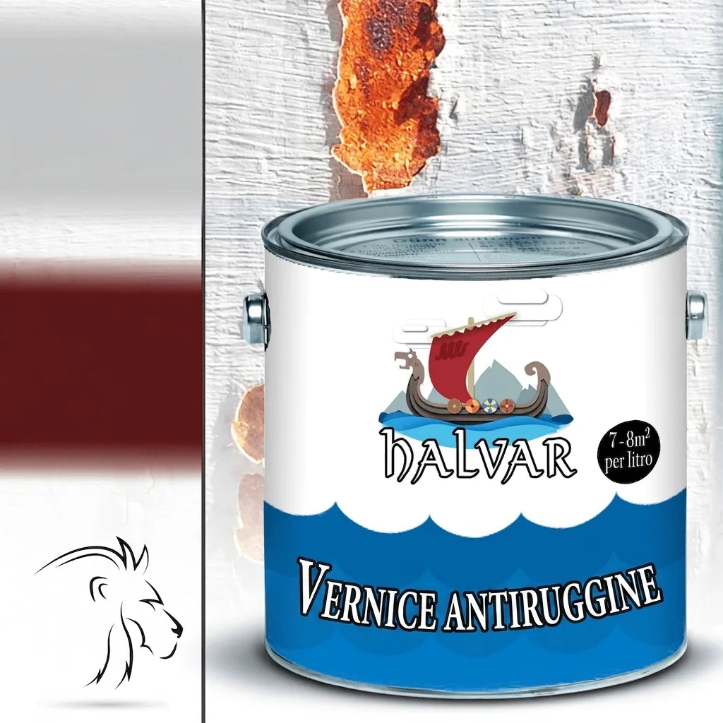 Lattina di vernice antiruggine Halvar con logo di nave vichinga, copertura 7-8m²/litro. Adatto per metallo.