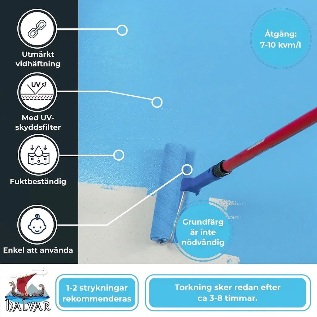 Blå golvfärg appliceras med roller, med funktioner som utmärkt vidhäftning, UV-skydd och snabb torkning.