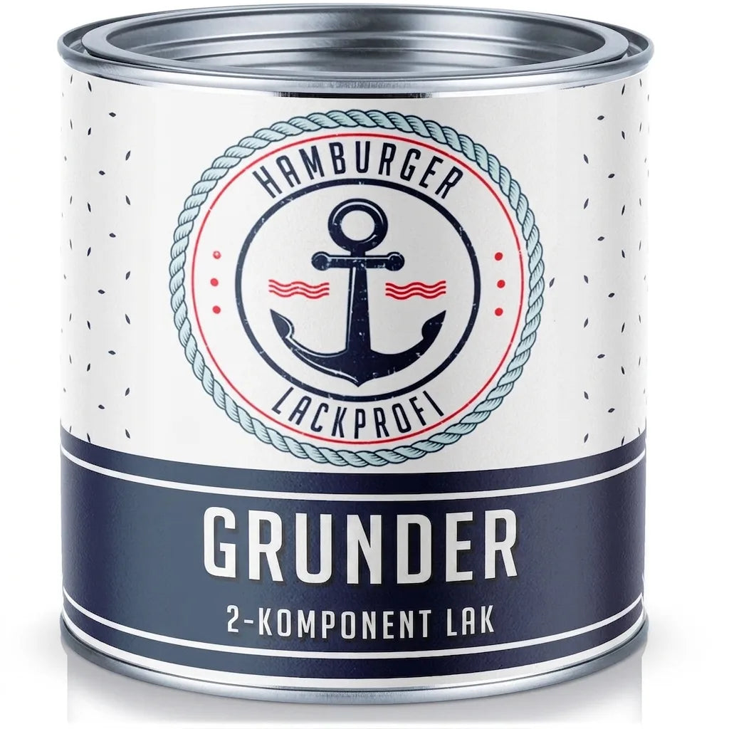 Hvid malingdåse, Hamburger Lackprofi, med ankerlogo. 2-komponent grundmaling.
