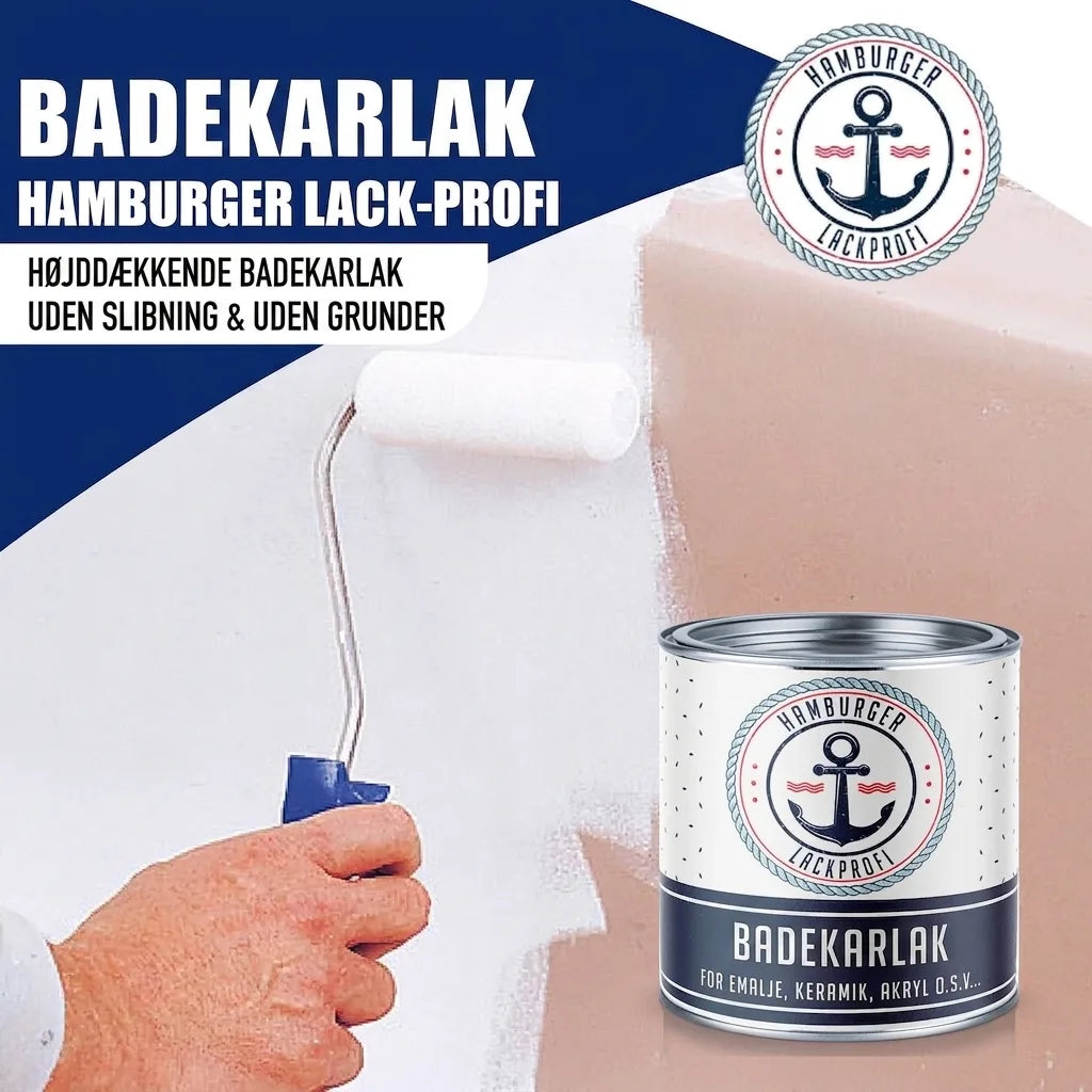 Hånd maler badekar hvidt med rulle. Dåse Hamburger Lak-Proff badekar maling, højtdækkende, uden slibning eller grunder, til emalje, keramik,