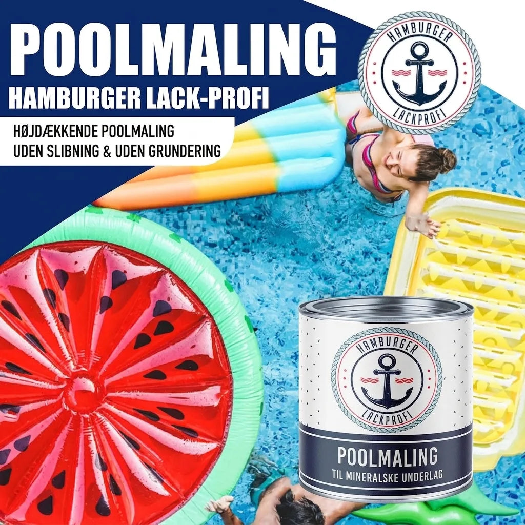 Hamburger Lack-Profi poolmaling i swimmingpool. Højtdækkende, uden slibning & grundmaling, til mineralske underlag.