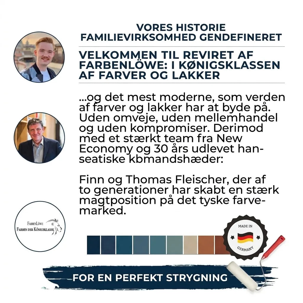 Farbenlöwe familieforetagende historie: Moderne maling & lak til perfekt resultat, 'Made in Germany'.