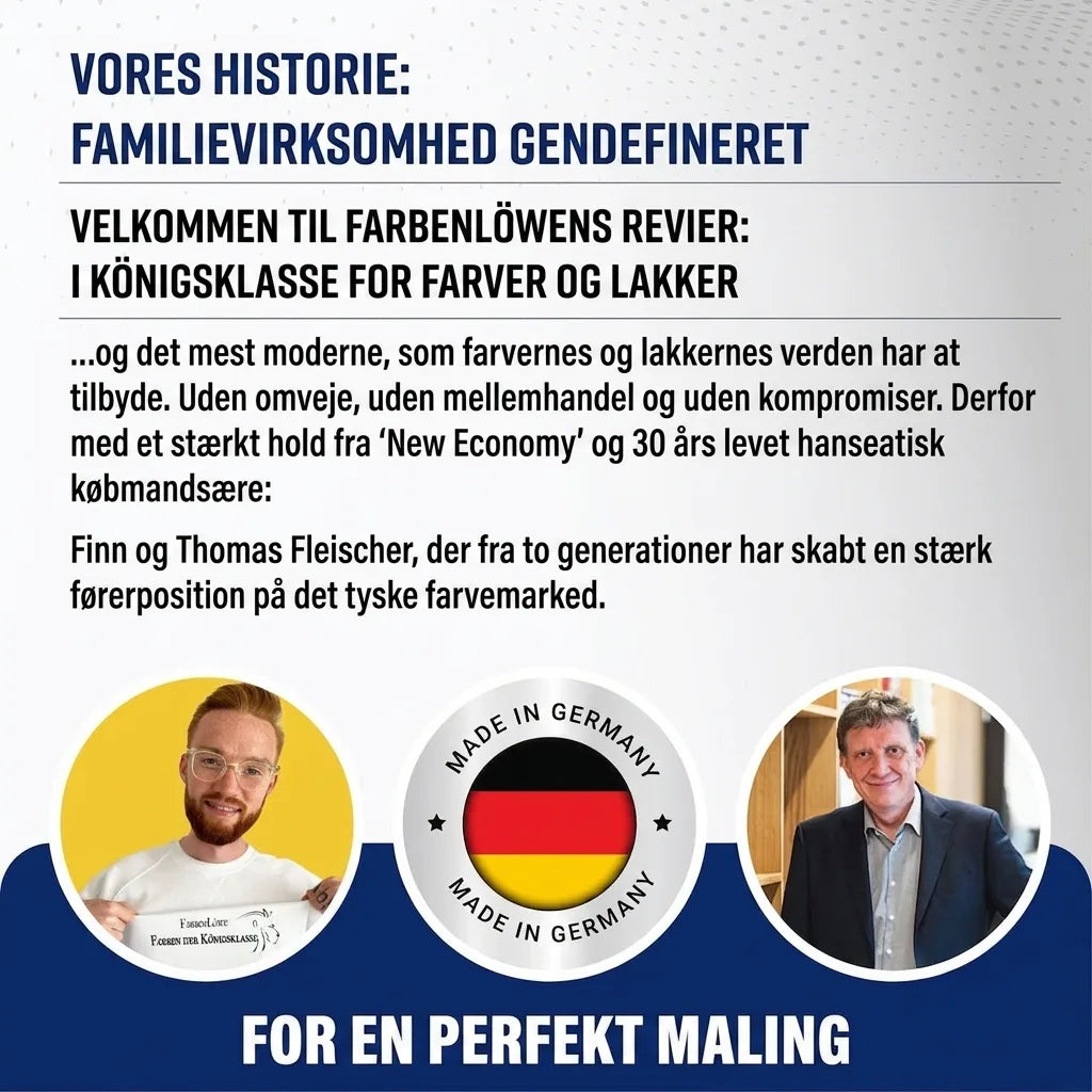 Farbenlöwe-præsentation: En familievirksomhed der redefinerer maling og lak. Med Finn og Thomas Fleischer, Made in Germany.