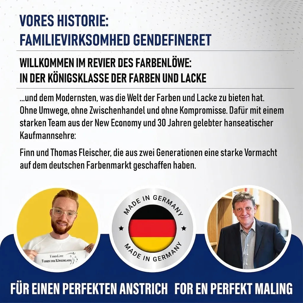 Tysk familieforetagende Farbenlöwe med Finn og Thomas Fleischer. Redefinerer farve- og lakmarkedet. Made in Germany.