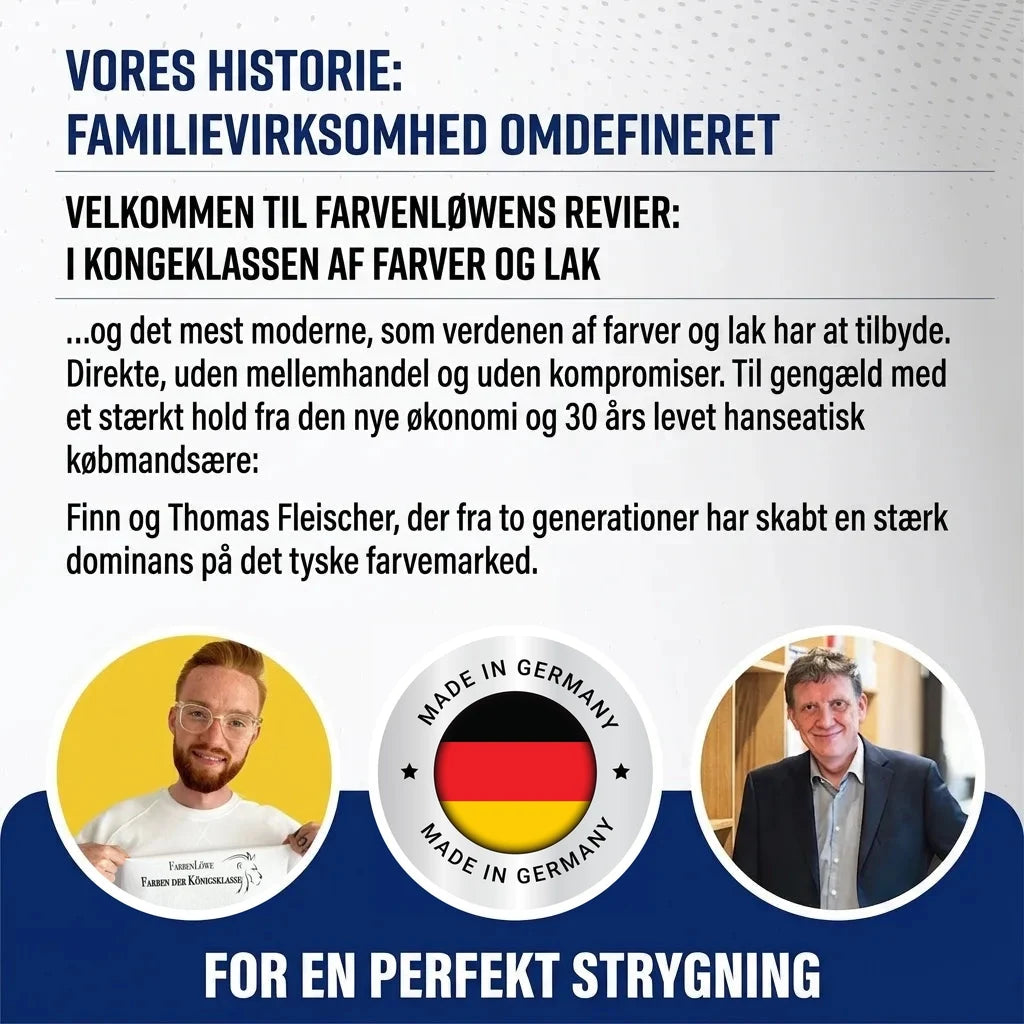 Tysk familieforetagende Farbenlöwe med Finn og Thomas Fleischer. Redefinerer farve- og lakmarkedet. Made in Germany.