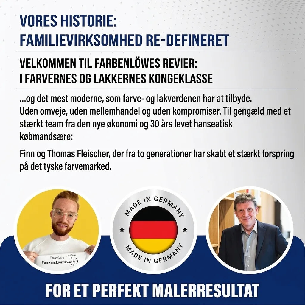 Tysk tekst om Farbenlöwe, et familiefirma der redefinerer malings- og lakbranchen, med Finn & Thomas Fleischer.