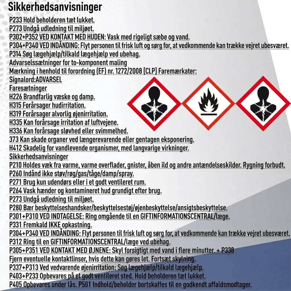 Tysk sikkerhedsdatablad med advarsler, piktogrammer og førstehjælpsinstruktioner for kemikalier.