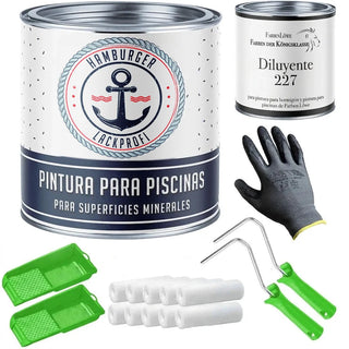 Pintura para piscinas en set completo - pintura para piscinas con rodillo y diluyente - Hamburger Lack-Profi
