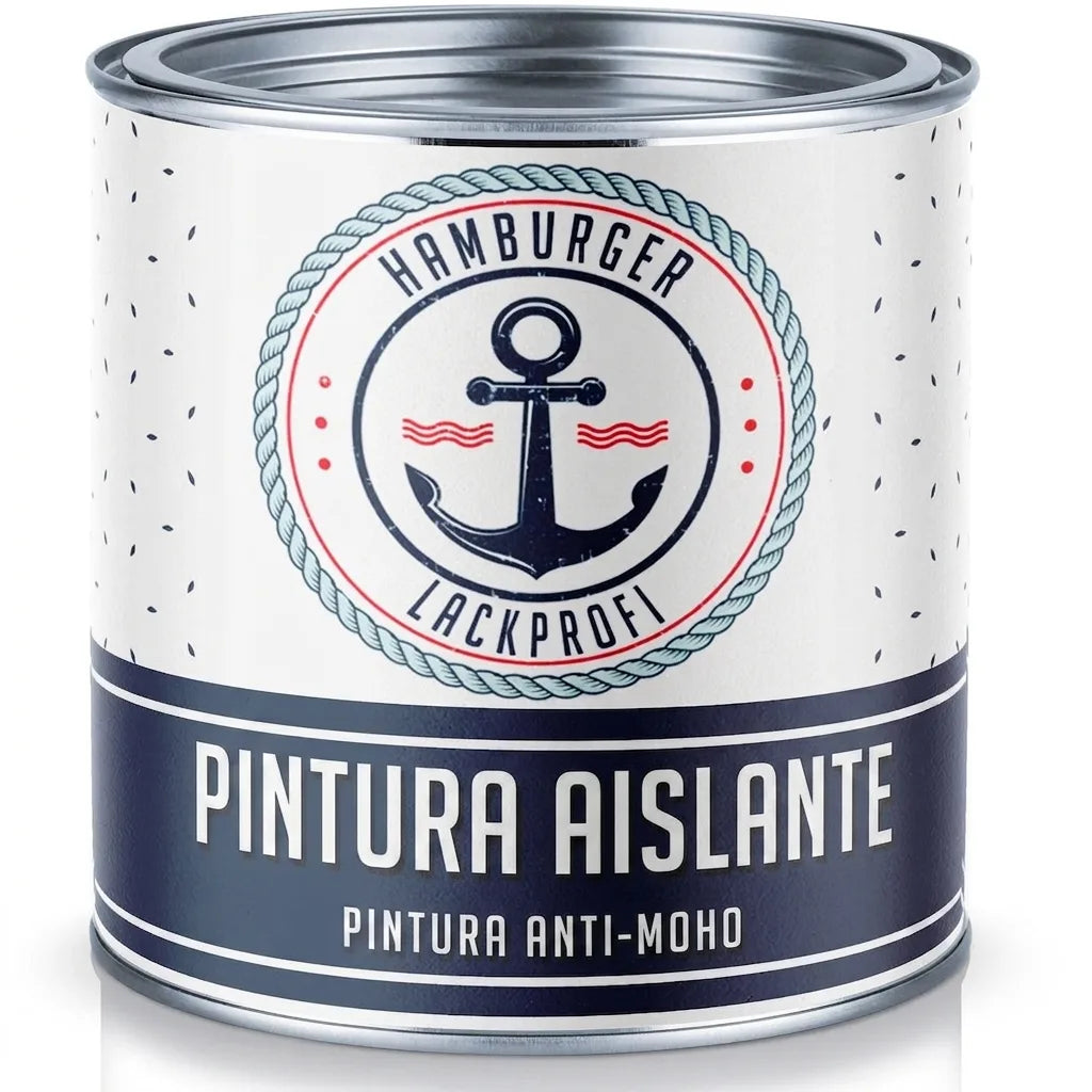 Bote de pintura aislante y antimoho Hamburger Lackprofi con logo de ancla.