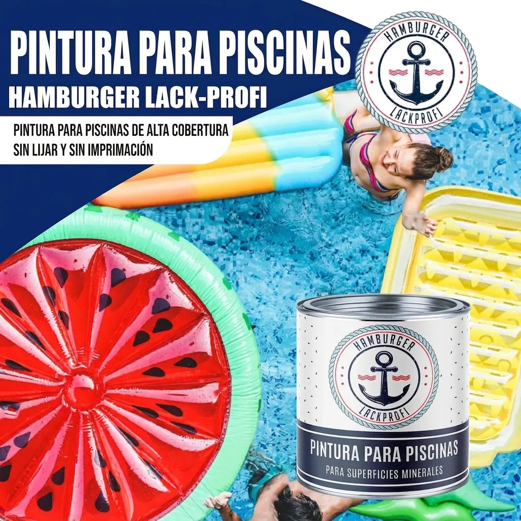 Pintura para piscina de Hamburger Lack-Profi, alta cobertura sin lijar ni imprimar, para fondos minerales.