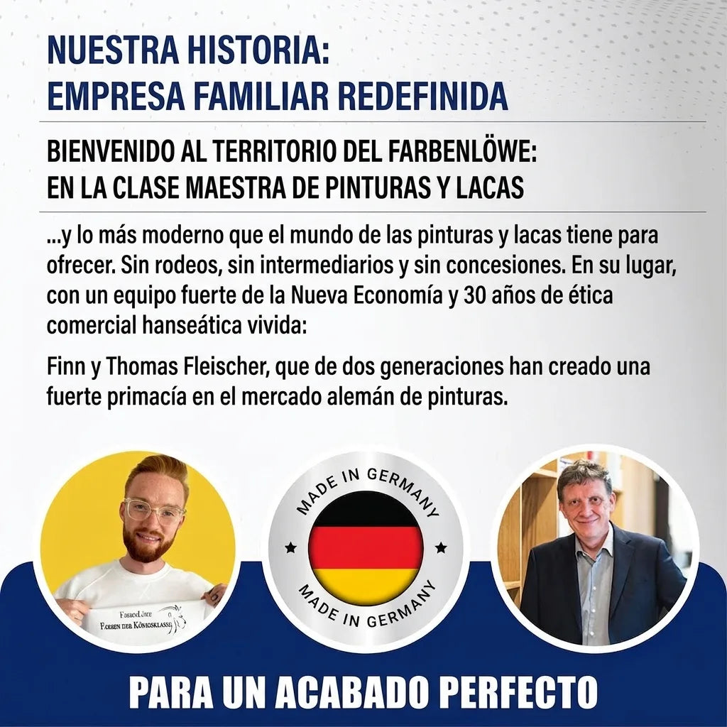 Historia de empresa familiar alemana de pinturas redefinida, con Finn y Thomas Fleischer y sello Made in Germany.