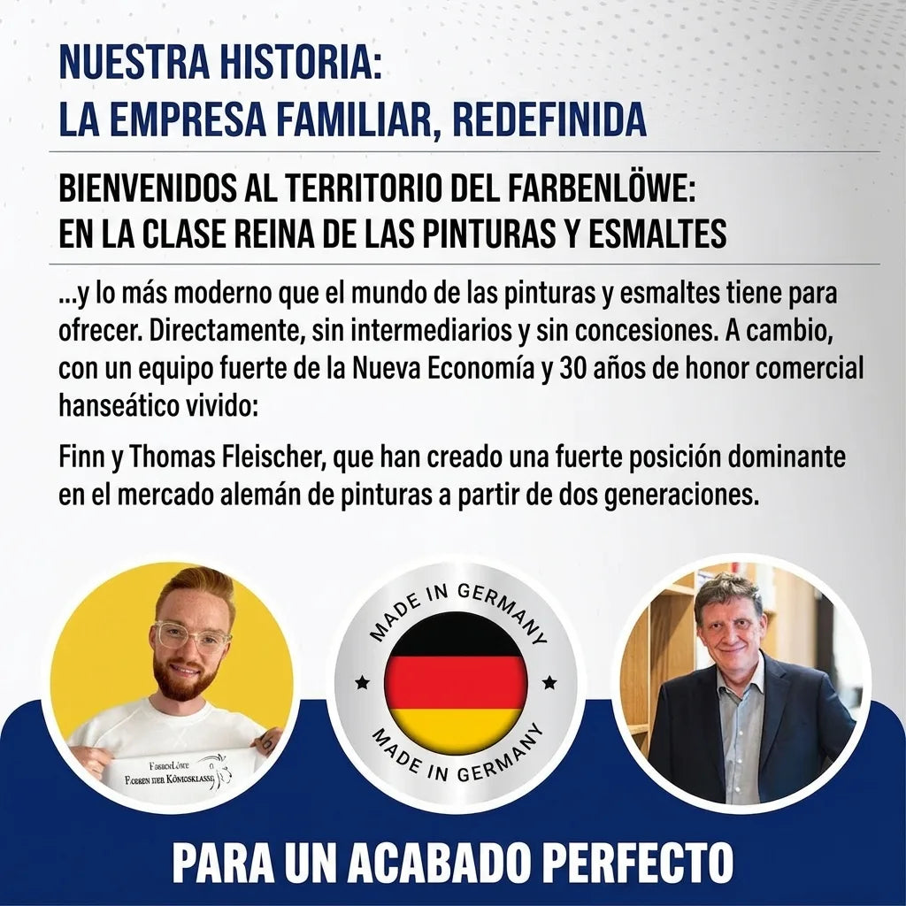 Farbenlöwe: Empresa familiar alemana de pinturas. Calidad 'Made in Germany', dos generaciones de expertos.