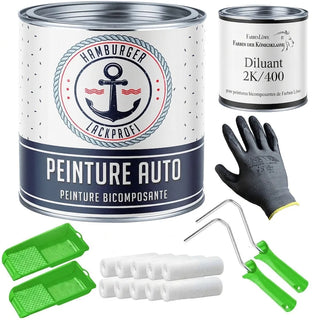 Ensemble complet de peinture voiture 2K pour voiture / caravane comprenant rouleau à peinture & diluant - Hamburger Lack-Profi