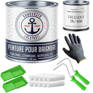 Peinture baignoire 2K en set complet pour peindre votre baignoire incl. rouleau à peinture & diluant - Hamburger Lack-Profi (X300)