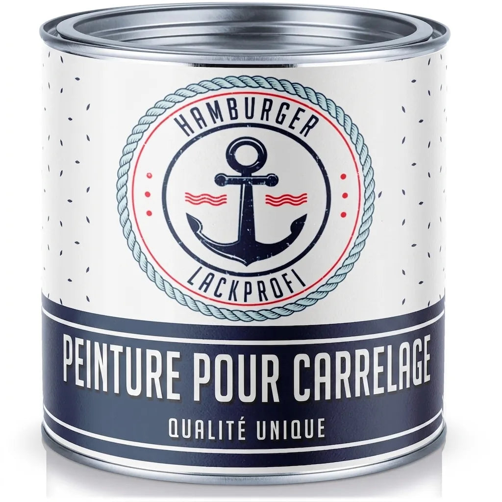 Pot de peinture Hamburger Lackprofi Fliesenlack (laque carrelage) avec mention « Qualité Unique » en allemand.