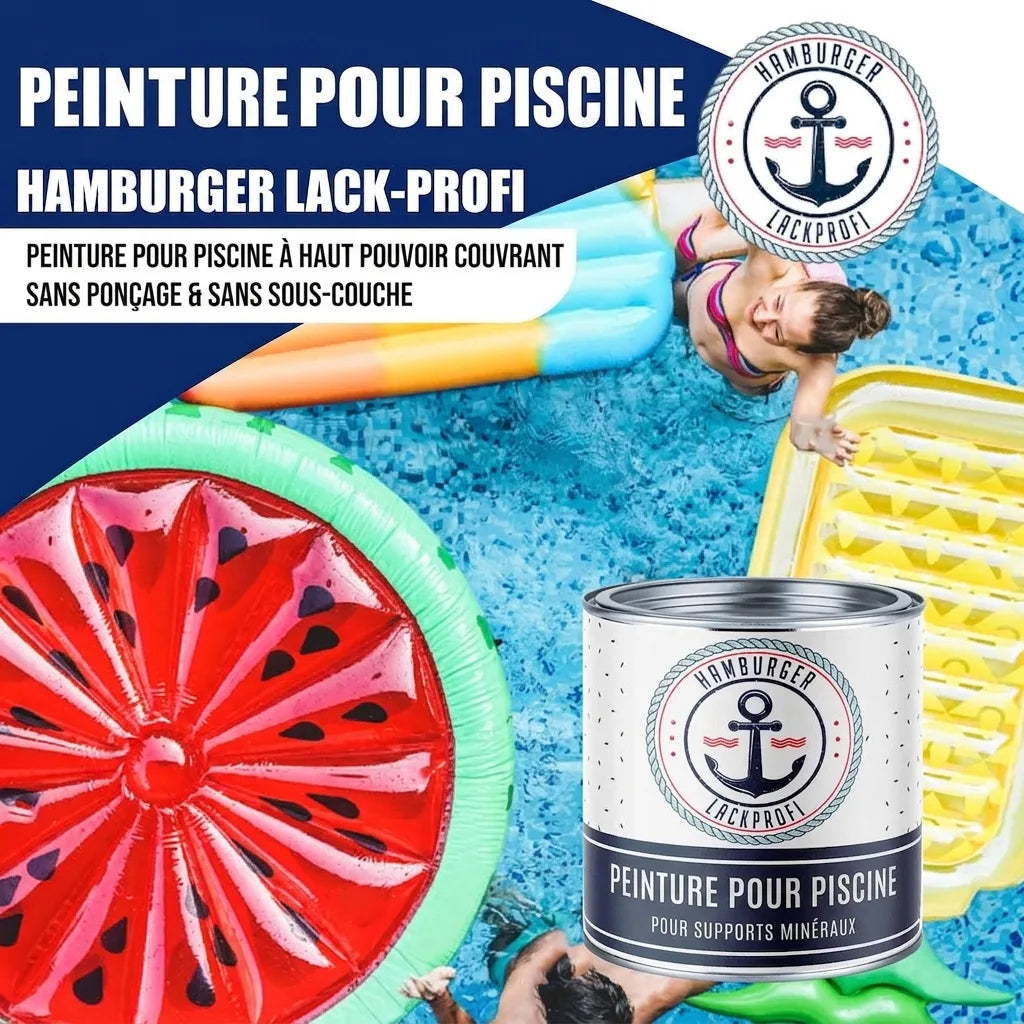 Peinture piscine Hamburger Lack-Profi : hautement couvrante, sans ponçage ni primaire. Pour fonds minéraux.